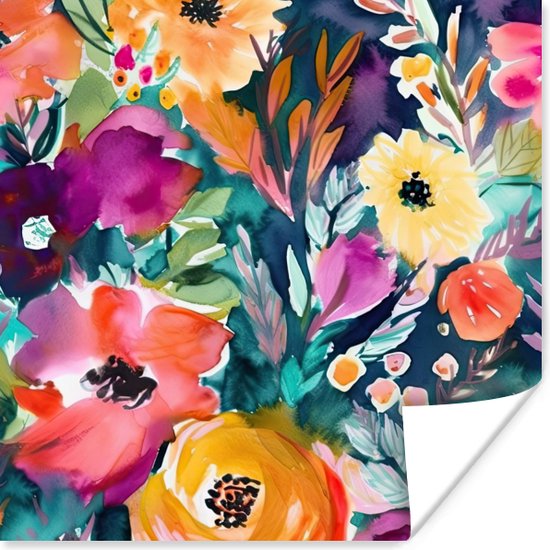 Poster Fleurs - Peinture à l'huile - Art - Nature - 100x100 cm XXL