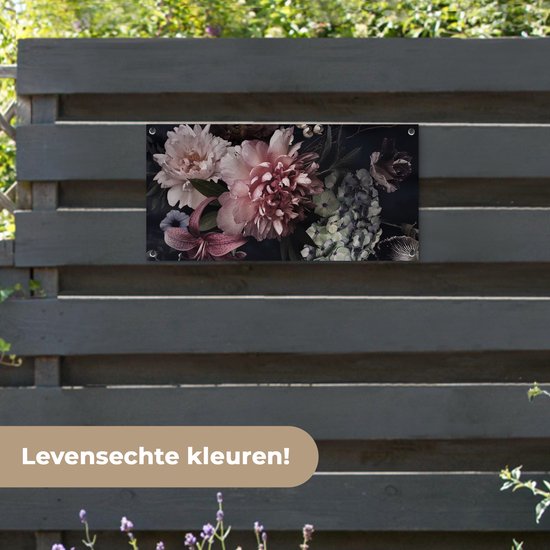Affiche de jardin Fleurs - Vintage - Pastel - Rose - Wit - 80x40 cm - Décoration murale extérieure - Affiche de jardin - Toile de jardin - Affiche clôture - Peinture de jardin
