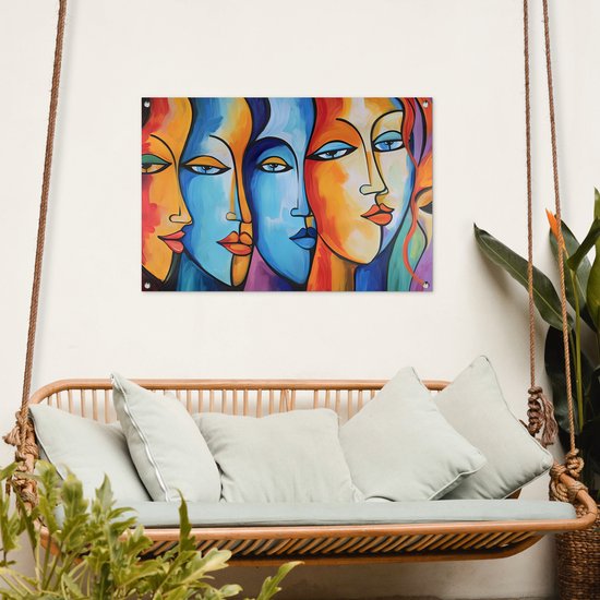 Posters de jardin d'extérieur Tête - Peinture à l'huile - Peinture - Coloré - 90x60 cm - Toile de jardin - Affiche d'extérieur