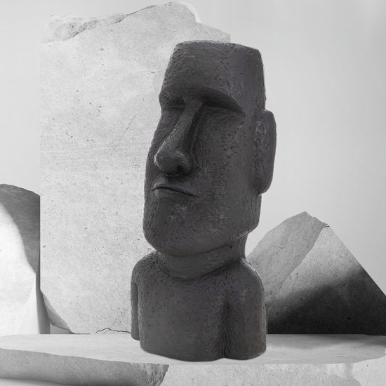 Figurine principale de l'île de Pâques anthracite, 26,5x19x53,5 cm, résine de pierre moulée