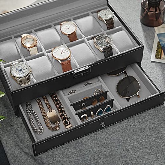 ProCase Horloge Opbergdoos voor Mannen, Stijlvolle Horloge Display Case Organizer met Glazen Venster voor Vaderdag Gift -Zwart ProCase Horloge Opbergdoos voor Mannen, Stijlvolle Horloge Display Case Organizer met Glazen Venster voor Vaderdag Gift -Zwart