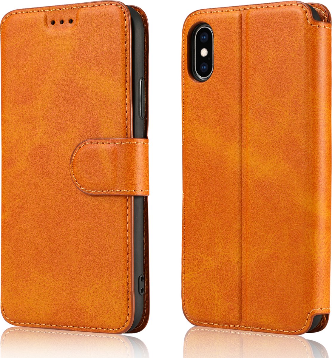 Bookcase Geschikt voor Apple iPhone X / XS - Bruin - Pasjeshouder - Portemonnee