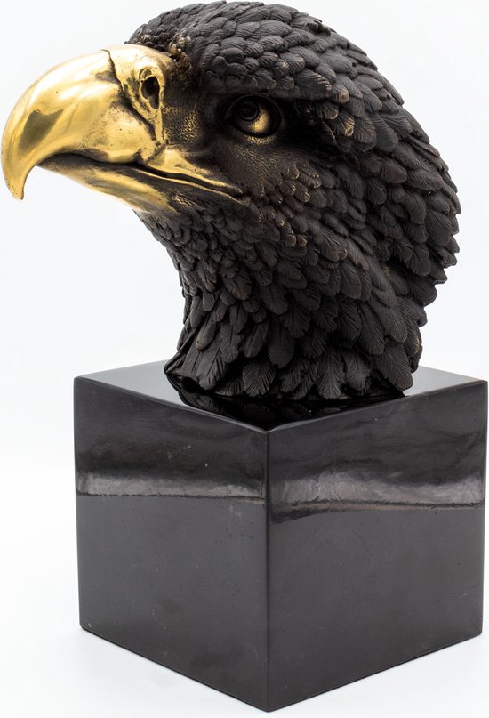 Tête d'aigle, Tête de sculpture en bronze d'un aigle, Statue sur socle en marbre, Art Décoration