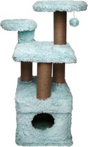 Topmast Krabpaal Fluffy Isola - Lichtblauw - 52 x 67 x 100 cm - Made in EU - Krabpaal voor Katten - Met Kattenhuis - Sterk Sisal Touw