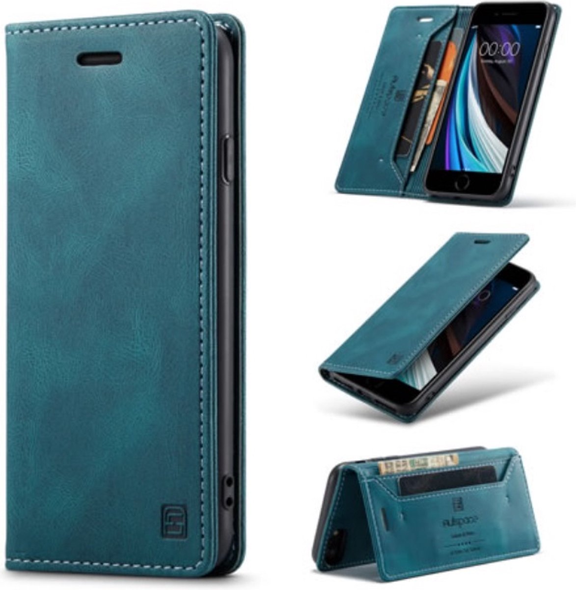 Luxe Flip Case met RFID Bescherming Kaarthouder en Magneetsluiting voor iPhone 6/7/8/SE2020/SE2022 _ Blauw