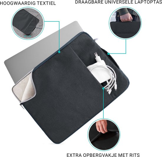 Housse pour ordinateur portable de luxe Coverzs 14 pouces et 15,6 pouces (bleu foncé) - convient pour ordinateur portable 14 pouces et ordinateur portable 15,6 pouces - Housse Macbook avec fermeture éclair - Housse hydrofuge avec poignée
