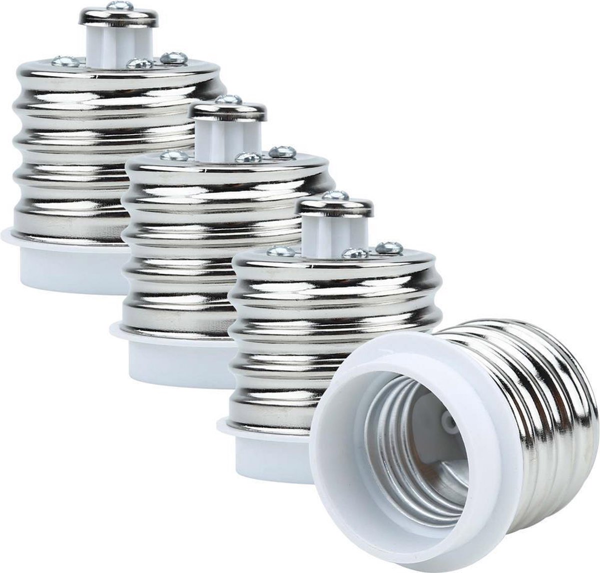Intirilife E40 naar E27 fittingadapter in WIT - 4x lampadapter voor het omzetten van E40 naar E27 - set van 4 converters voor fitting voor gloeilampen, LED, halogeen, spaarlampen