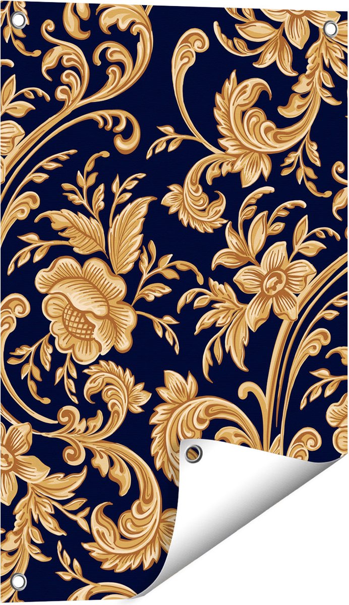 Gards Tuinposter Decoratieve Gouden Bloemen Achtergrond - 40x60 cm - Tuindoek - Tuindecoratie - Wanddecoratie buiten - Tuinschilderij Multikleur