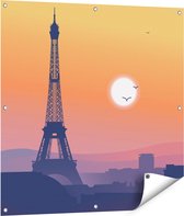 Gards Tuinposter Illustratie van de Eiffeltoren in Parijs - 90x90 cm - Tuindoek - Tuindecoratie - Wanddecoratie buiten - Tuinschilderij