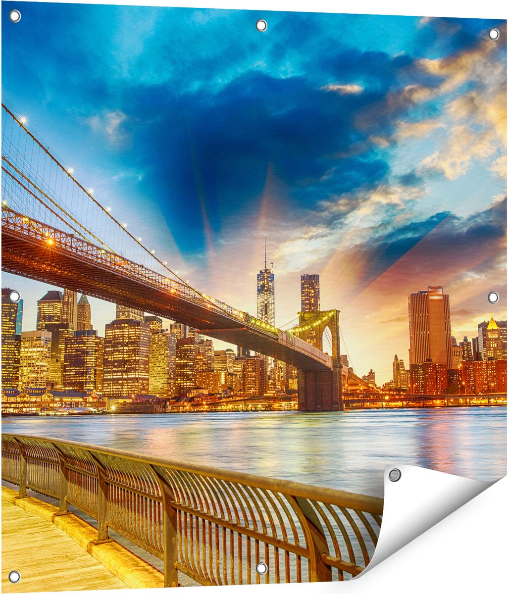 Gards Tuinposter New York Brooklyn Brug - 80x80 cm - Tuindoek - Tuindecoratie - Wanddecoratie buiten - Tuinschilderij Multikleur