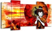 GroepArt - Schilderij - Abstract - Rood, Geel, Zwart - 120x65 5Luik - Foto Op Canvas - GroepArt 6000+ Schilderijen 0p Canvas Art Collectie - Wanddecoratie