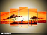 Schilderij -  Natuur - Oranje, Geel - 150x70cm 5Luik - GroepArt - Handgeschilderd Schilderij - Canvas Schilderij - Wanddecoratie - Woonkamer - Slaapkamer - Geschilderd Door Onze Kunstenaars 2000+Collectie Maatwerk Mogelijk