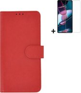 Motorola Moto G73 Hoesje - Bookcase - Moto G73 Hoesje - Pu Leder Wallet Book Case Rood Cover + Screenprotector