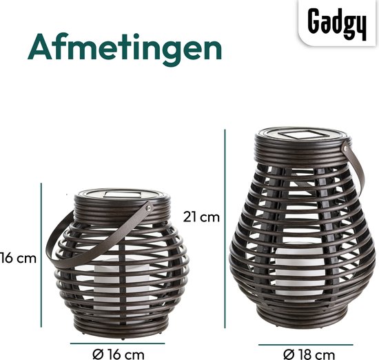Gadgy Rotan Solar Tafellamp voor buiten - Led Tuinverlichting op Zonneenergie - Tuinlantaarn met Dag/Nacht Sensor - Solar Tuinverlichting - Verlichting voor buiten - Set van 2