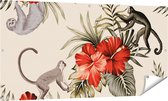 Gards Tuinposter Tropische Bloemen met Apen Achtergrond - 160x80 cm - Tuindoek - Tuindecoratie - Wanddecoratie buiten - Tuinschilderij