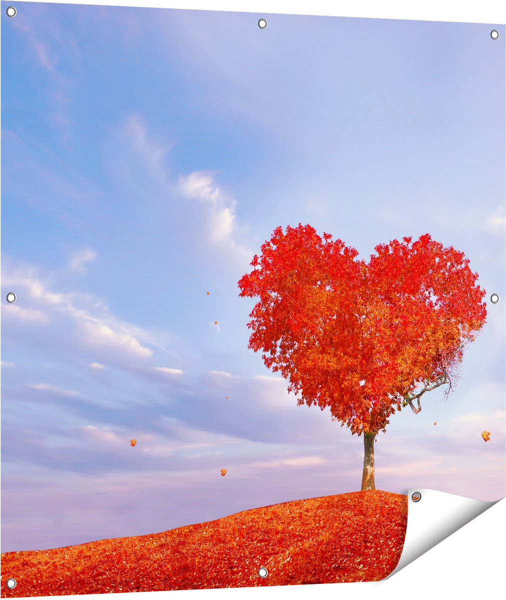Gards Tuinposter Rode Liefde Boom in een Hart Vorm - 100x100 cm - Tuindoek - Tuindecoratie - Wanddecoratie buiten - Tuinschilderij Multikleur