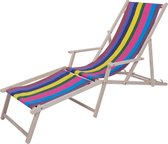 Kleurmeester.nl - Strandstoel met armleuning en voetenbank Belize - Opklapbaar - Beukenhout - Canvas stof | Multicolor Gestreept