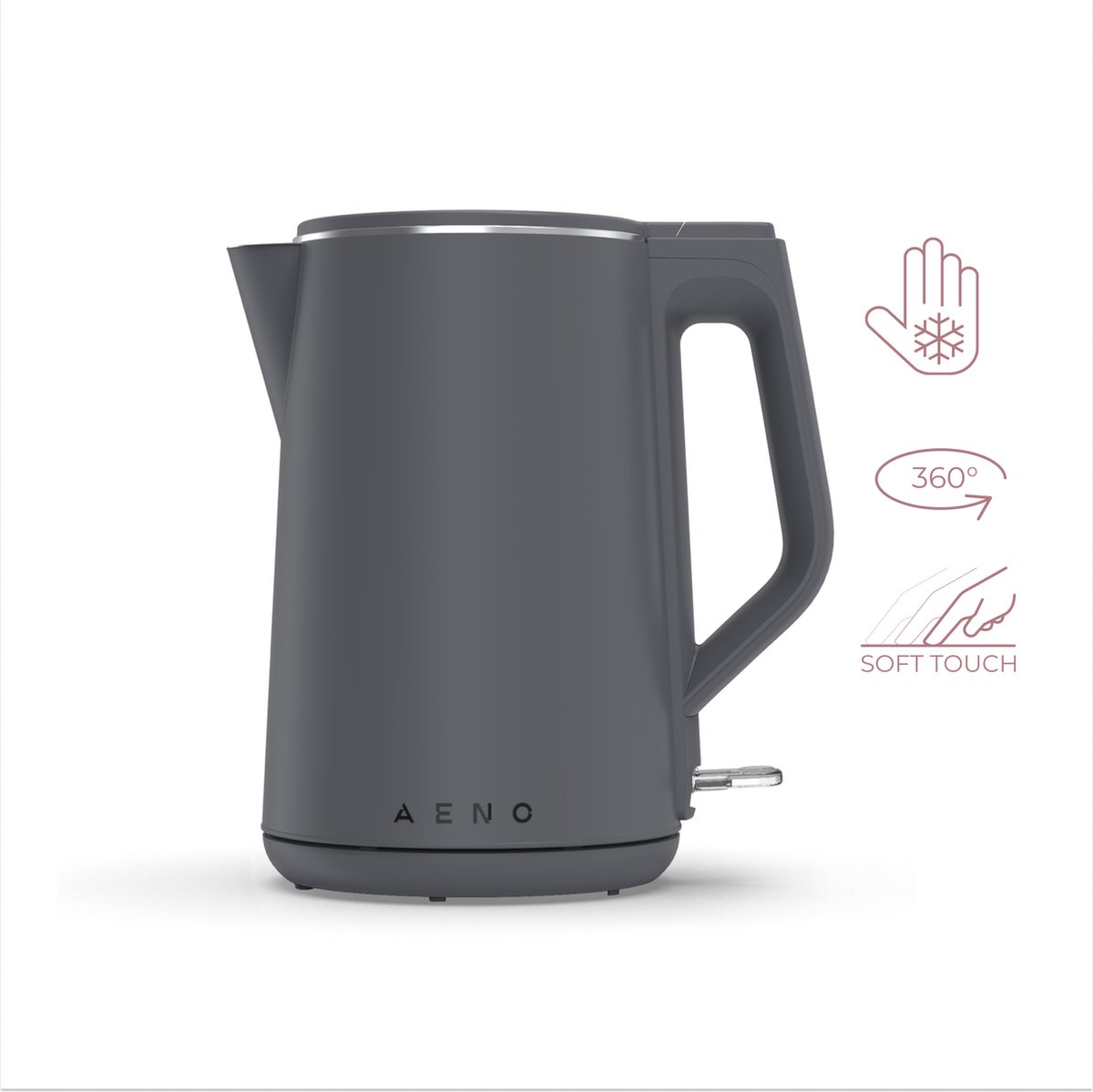 AENO EK4 Waterkoker 15L - 2200W - Dubbelzijdige wand - 360 graden draaibaar - Droogkookbeveiliging - indicatielamp - Ingebouwde haspel - Grijs