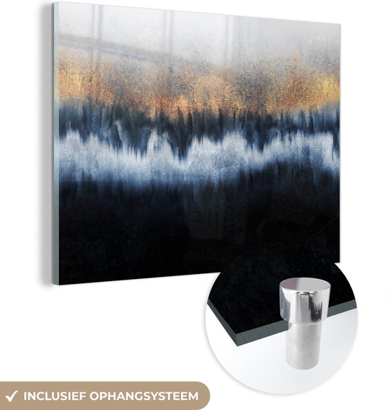 MuchoWow® Peinture sur verre 40x30 cm - Peinture sur verre acrylique - Abstrait - Or - Luxe - Blauw - Photo sur verre - Décoration murale salon - Décoration murale chambre - Peintures