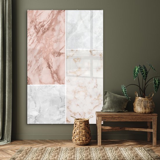 MuchoWow® Peinture sur verre 120x180 cm - Peinture acrylique sur verre - Marbre - Rose - Collage - Photo sur verre - Peintures