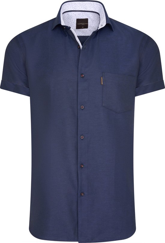 Cappuccino Italia - Heren Overhemden Short Sleeve Blouse Navy - Blauw - Maat L