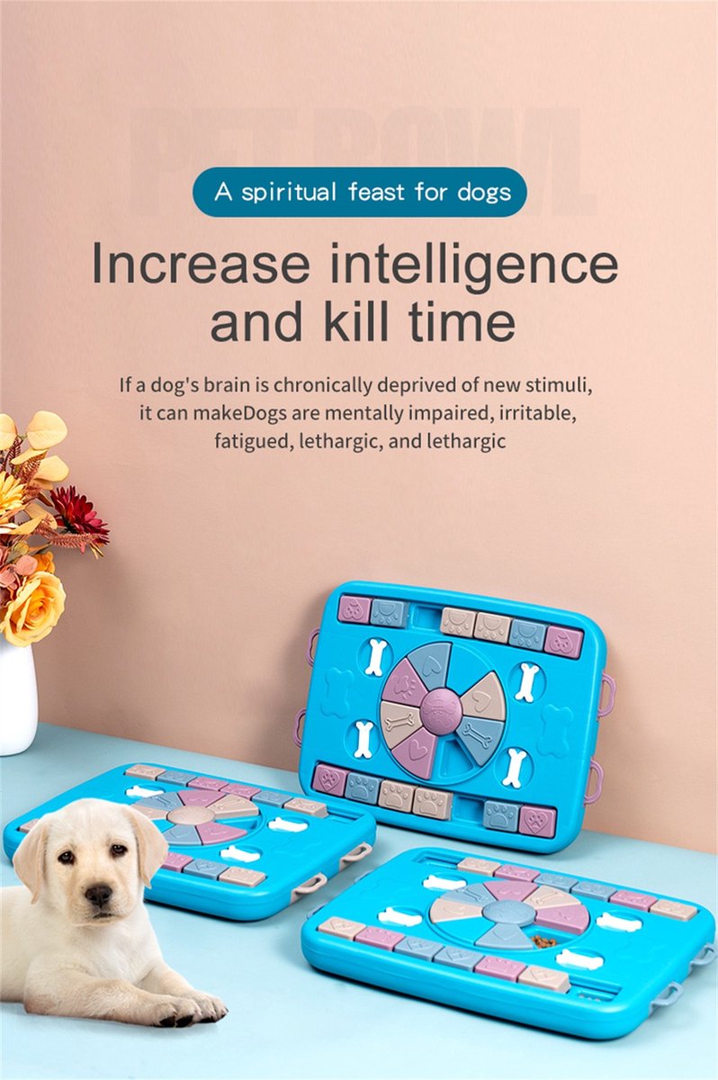 Huisdier Puzzel Speelgoed Langzaam Feeder Voedsel Dispenser Interactief Grappig Speelgoed Voor Hond Verbetering Iq Non-slip Bowl,Blauw