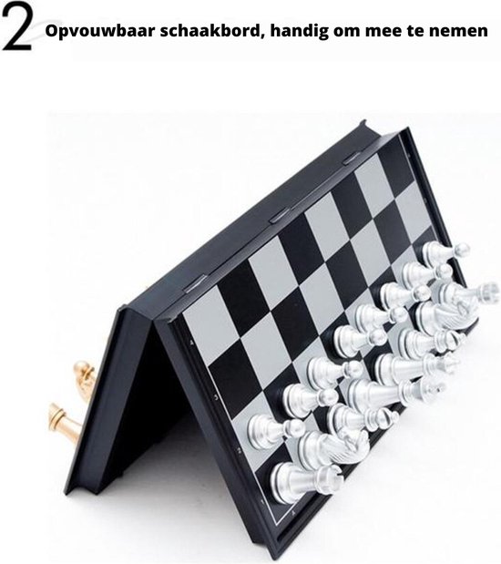 Thumbnail van een extra afbeelding van het spel Schaakbord 25x25 cm - Magnetisch - Goud en Zilver - Middeleeuws - Opvouwbaar - Reis Set