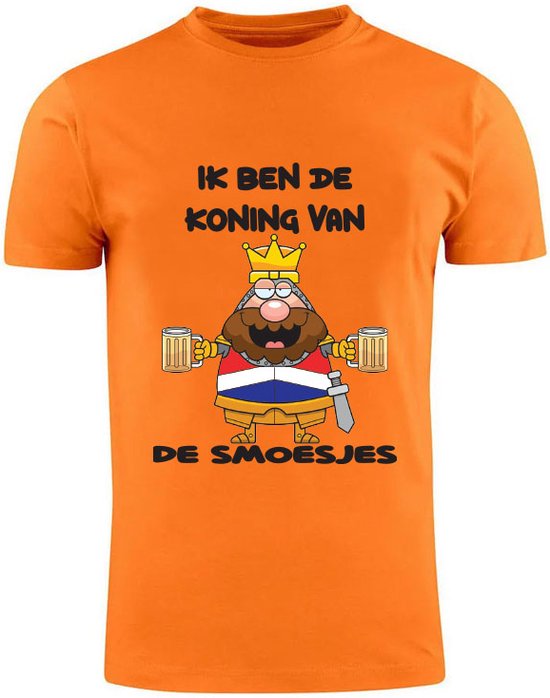 Ik ben de Koning van de Smoesjes Oranje Heren T-Shirt | grappig | Koningsdag | leugenaar | Collega | werk | Shirt