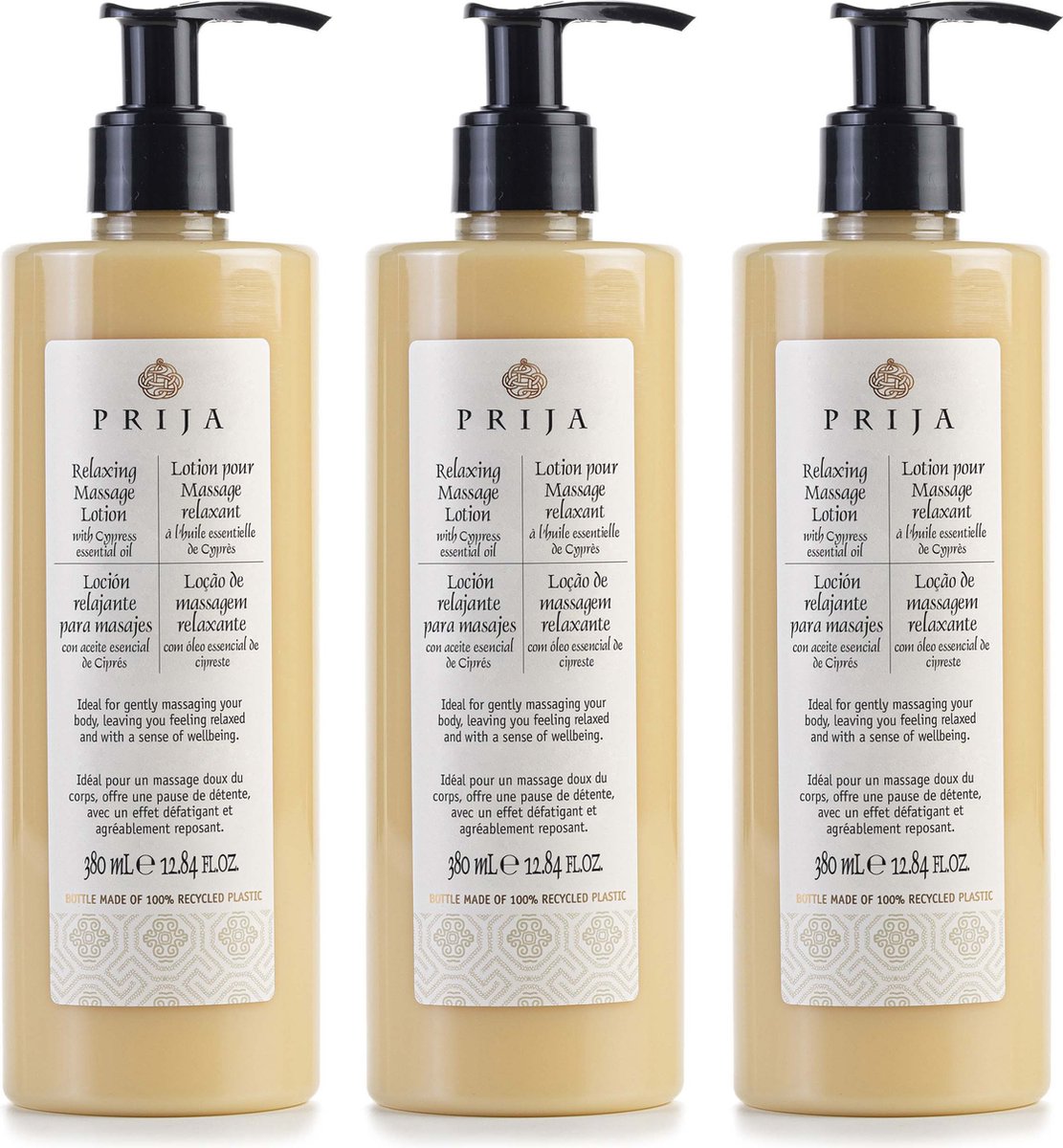 Goedkoopste PRIJA Ontspannende massagelotion Voedende cipresolie VEGAN, 3x 380 ml
