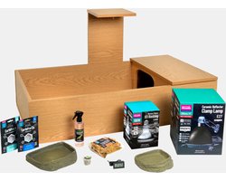 HabiStat Complete landschildpadden toebehoren set voor schildpaddentafel met UVB lamp 100W, verwarming, waterbakken, supplementen en reiniger