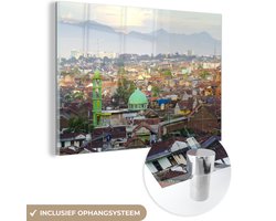 MuchoWow® Glasschilderij 60x40 cm - Schilderij acrylglas - Luchtfoto van Bandung bij het eiland Java in Indonesië - Foto op glas - Schilderijen