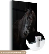 MuchoWow® Glasschilderij 20x30 cm - Schilderij acrylglas - Paard - Licht - Zwart - Foto op glas - Schilderijen