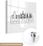 MuchoWow® Glasschilderij 90x90 cm - Schilderij acrylglas - Skyline "Barcelona" wit - Foto op glas - Schilderijen