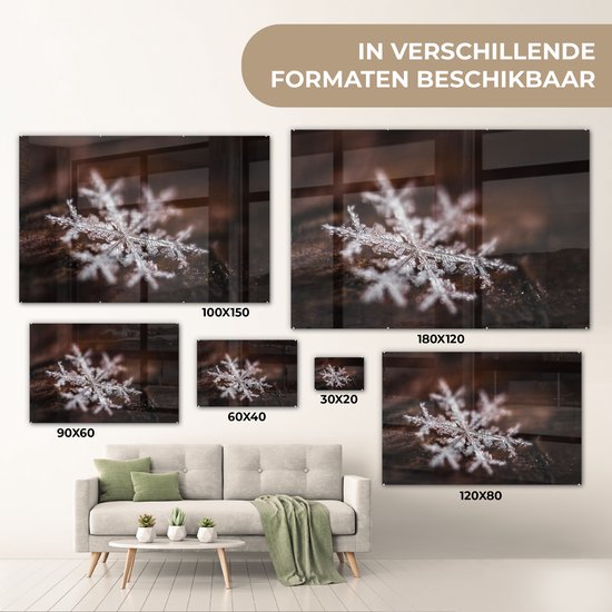 MuchoWow® Peinture sur verre 180x120 cm - Peinture sur verre acrylique - Flocon de neige en gros plan avec mise au point limitée - Photo sur verre - Peintures