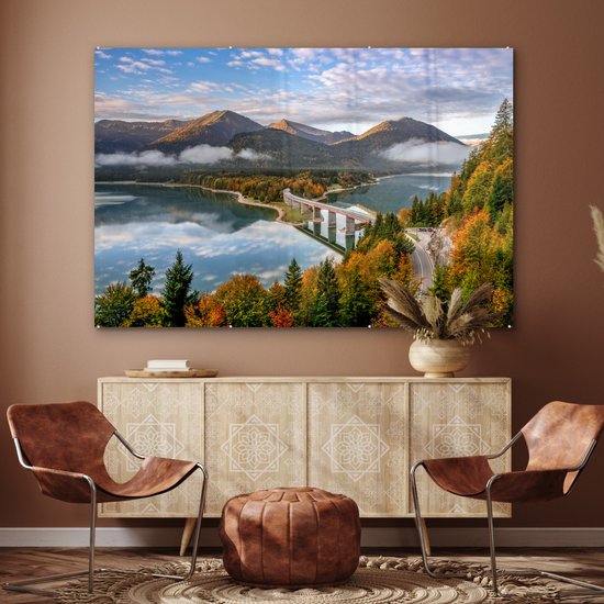 Peinture sur Verre - Alpes - Pont - Forêt - 150x100 cm - Peintures Acryliques - Photo sur Glas