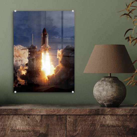MuchoWow® Peinture sur verre 30x40 cm - Peinture sur verre acrylique - Lancement de la navette spatiale - Photo sur verre - Peintures