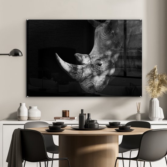 Peinture sur Verre - Rhinocéros - Animal - Lumière - 120x80 cm - Peintures Plexiglas