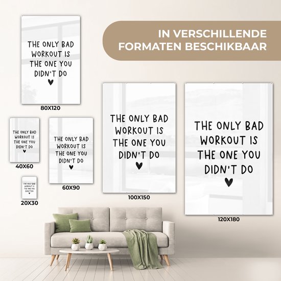 Peinture sur Verre - Citation en Anglais Le seul mauvais entraînement est celui que tu n'as pas fait - 80x120 cm - Peintures sur Verre Peintures - Photo sur Glas