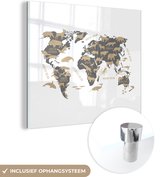 MuchoWow® Glasschilderij 20x20 cm - Schilderij acrylglas - Wereldkaart Kinderen - Bruin - Dieren - Foto op glas - Schilderijen