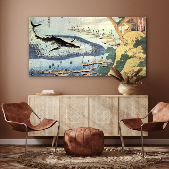 Peinture sur verre - Une baleine à Goto - peinture de Katsushika Hokusai - 160x80 cm - Peintures sur Verre Peintures - Photo sur Glas
