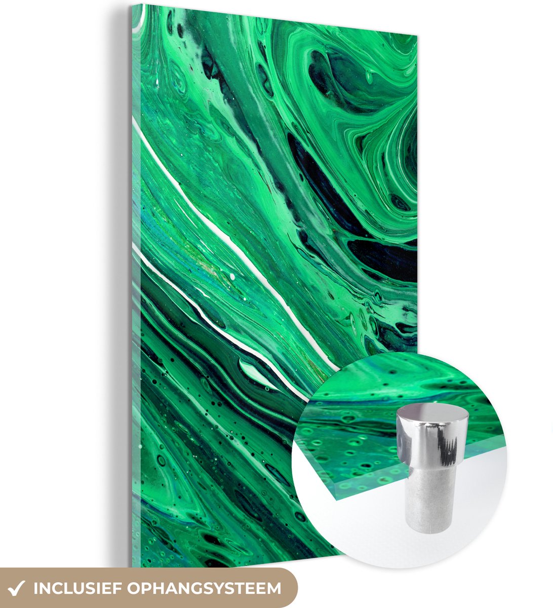 ® Glasschilderij 40x60 cm - Schilderij acrylglas - Marmer - Olieverf - Groen - Foto op glas - Muurdecoratie woonkamer - Wanddecoratie slaapkamer - Schilderijen