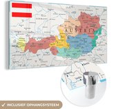 MuchoWow® Glasschilderij 40x20 cm - Schilderij acrylglas - Landkaart van Oostenrijk - Foto op glas - Schilderijen