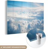 MuchoWow® Glasschilderij 60x40 cm - Schilderij acrylglas - Wolkendek in de lucht - Foto op glas - Schilderijen