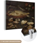 MuchoWow® Glasschilderij 120x90 cm - Schilderij acrylglas - Stilleven met vissen oesters en garnalen - Schilderij van Clara Peeters - Foto op glas - Schilderijen