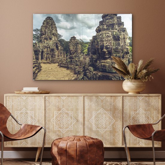 MuchoWow® Peinture sur verre - Le Temple Bayon à Angkor Thom au Cambodge - 90x60 cm - Peintures sur verre acrylique - Photo sur Glas