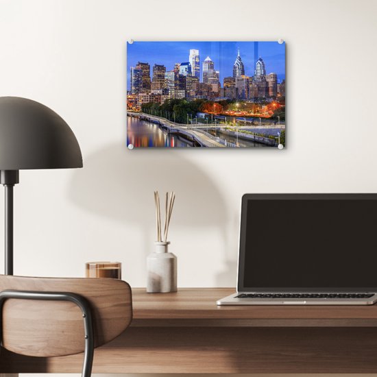 Les immenses gratte-ciel avec un beau ciel bleu en Plexiglas de Philadelphie 30x20 cm - petit - Tirage photo sur Glas (décoration murale en plexiglas)