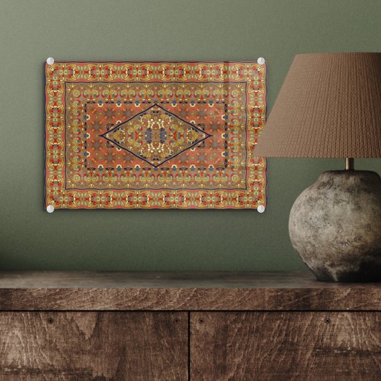 Peinture sur Verre - Tapis Persan - Tapis - Jaune - Rouge - 30x20 cm - Peintures sur Verre Peintures - Photo sur Glas