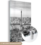 MuchoWow® Peinture sur Verre - Vue Aérienne de la Tour Eiffel à Paris - noir et blanc - 120x180 cm - Peintures sur Verre Acrylique - Photo sur Glas