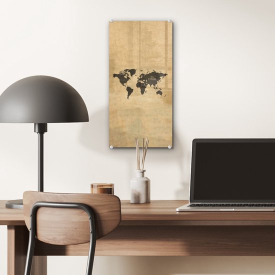 Peinture sur Verre - Carte du Wereldkaart - Vintage - Explorer - 20x40 cm - Peintures sur Verre Peintures - Photo sur Glas