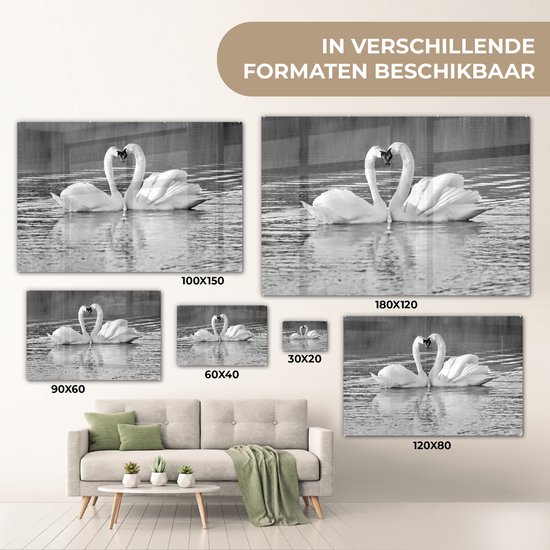 Peinture sur verre - Deux cygnes sur l'eau - noir et blanc - 120x80 cm - Peintures sur Verre Acrylique - Photo sur Glas